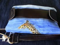 Giraffe Wristlet Wallet, Fine Art , Leather, Clutch, Handbag Featuring Original Acrylic Painting 2 small