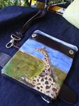 Giraffe Wristlet Wallet, Fine Art , Leather, Clutch, Handbag Featuring Original Acrylic Painting 4 small
