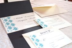 Bella Blu Damask Wedding Invitation Suite 1 small