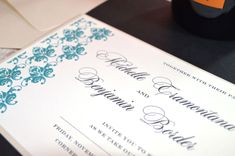 Bella Blu Damask Wedding Invitation Suite 4 small
