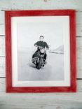 Vintage Motorcycle Man On Framed Barn Board Picture 1 small