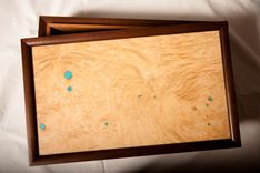 Radius Hand Hewn Walnut Humidor With Figured Ash Top And Turquoise Inlay 4 small