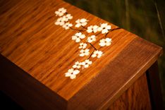 Book Shelf Made Of Walnut And English Brown Oak With Dogwood Blossom Marquetry Inlay. 2 small