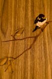 Reclaimed Walnut Clock With Chickadee Marquetry Inlay 2 small