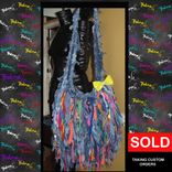 Funky Denim & Mixed Color Ultra Fringe Upcycled Unique Hobo Handbag 5 small
