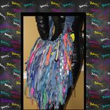 Funky Denim & Mixed Color Ultra Fringe Upcycled Unique Hobo Handbag 3 small