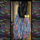 Funky Denim & Mixed Color Ultra Fringe Upcycled Unique Hobo Handbag 1 small