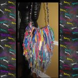 Beaded Fringe Handbag Denim & Mulitable Colors Upcycled Fringe Handbag,Hippie,Boho,Funky,Purse,Tote 1 small