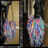 Beaded Fringe Handbag Denim & Mulitable Colors Upcycled Fringe Handbag,Hippie,Boho,Funky,Purse,Tote 4 small