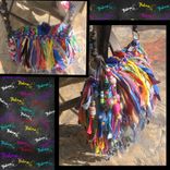 Beaded Fringe Handbag Denim & Mulitable Colors Upcycled Fringe Handbag,Hippie,Boho,Funky,Purse,Tote 5 small