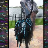Round Fringe Handbag,Black And Turquoise,Bling,Beads,Jewels,Crochet,Knit,Hippie,Boho,Funky,Purse 4 small