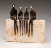 A Bronze Family Of Four - Bronze And Stone Sculpture 3 small