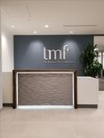 Hyper White Reception Desk With Reclaimed Wood Cowl 2 small