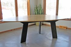 Parabola-Shaped Oak Table With Ebonized Base 1 small