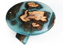 Black Cherry Burl Islands Blue/Green Resin Art 30" Modern Coffee Table 2 small
