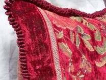 Lumbar Pillow ,Red Velvet,With Flower And Curly Trim. 2 small