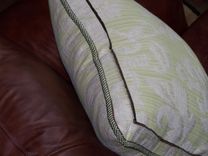 Pillow,With Greeng And Brown Cord.Mint Fabric. 2 small