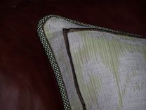 Pillow,With Greeng And Brown Cord.Mint Fabric. 5 small
