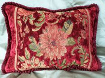 Lumbar Pillow ,Red Velvet,With Flower And Curly Trim. 1 small