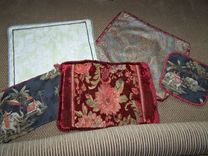 Lumbar Pillow ,Red Velvet,With Flower And Curly Trim. 6 small