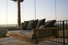 Cedar Swing Bed Suspended By Galvanized Cable With Outdoor Mattress And Pillows 1 small