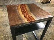 Liquid Copper, Walnut, And Blued Steel Side Table 1 small