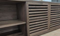 Walnut Media Cabinet With Slatted Sliding Doors 2 small