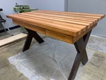 Modern Butcher Block Top Desk With Dovetail Drawer And Cherry Cross Style Legs 4 small