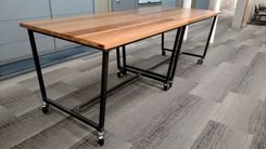 Reclaimed Oak High-Top Work Table W/ Casters 1 small