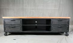 Handmade Media Console With Drawers. Reclaimed Wood Top - Urban Modern Entertainment Center. 2 small