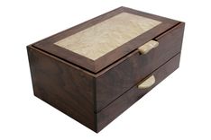 Men's Watch & Valet Box With Sliding Drawer | Solid Figured Walnut And Birdseye Maple 1 small