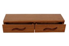 2 Drawer Floating Shelf | Solid Cherry Wood | Hand Carved Bubinga Drawer Pulls 3 small
