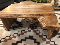 Spalted Live Edge Waterfall Edge Pecan Coffee Table With Cherry Laminated Strips 3 small
