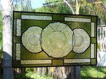 Depression Glass Pineapple And Floral Stained Glass Window, Antique Plate Panel, Window Valance 1 small