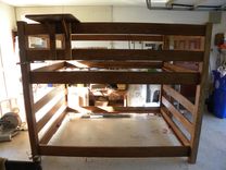 Oak , Queen Over Queen Bunk Bed . 1 small