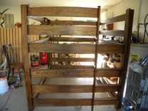 Oak , Queen Over Queen Bunk Bed . 3 small