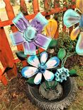 Upcycled Metal Art Flowers Antique Iron Urn 1920s 2 small