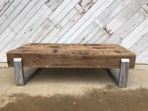 Reclaimed Beam And Stainless Steel Coffee Table 1 small