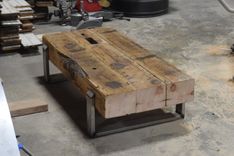 Reclaimed Beam And Stainless Steel Coffee Table 3 small