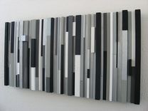 Modern Wood Wall Art Sculpture Black White Greys Silver 1 small
