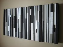 Modern Wood Wall Art Sculpture Black White Greys Silver 3 small