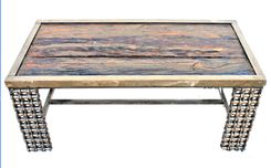 Farmhouse Rustic Coffee Table Reclaimed Wood Welded Chain Art 3 small