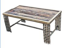 Farmhouse Rustic Coffee Table Reclaimed Wood Welded Chain Art 2 small