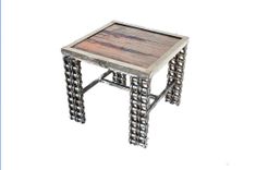 Farmhouse Style Rustic Reclaimed Wood Metal Side Table Welded Chain Art 1 small