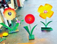 Metal Flower Outdoor Sculpture Statue 4 small