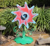 Whimsical Red Metal Flower Outdoor Sculptures Art Artwork Garden Decor 6 small