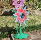 Whimsical Red Metal Flower Outdoor Sculptures Art Artwork Garden Decor 2 small