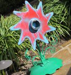 Whimsical Red Metal Flower Outdoor Sculptures Art Artwork Garden Decor 3 small