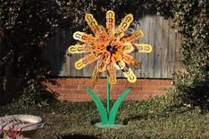 Outdoor Whimsical Metal Flower Garden Yard Sculpture  Recycled Art Artwork 1 small