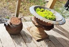 Vintage Cast Iron Garden Metal Urn Outdoor Decor 1930s 3 small